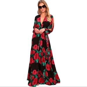 Lulus Strike A Rose Black Floral Maxi 